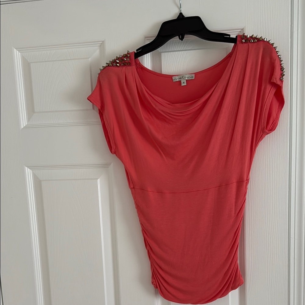 Coral Ruched Cap Sleeve Blouse by Express